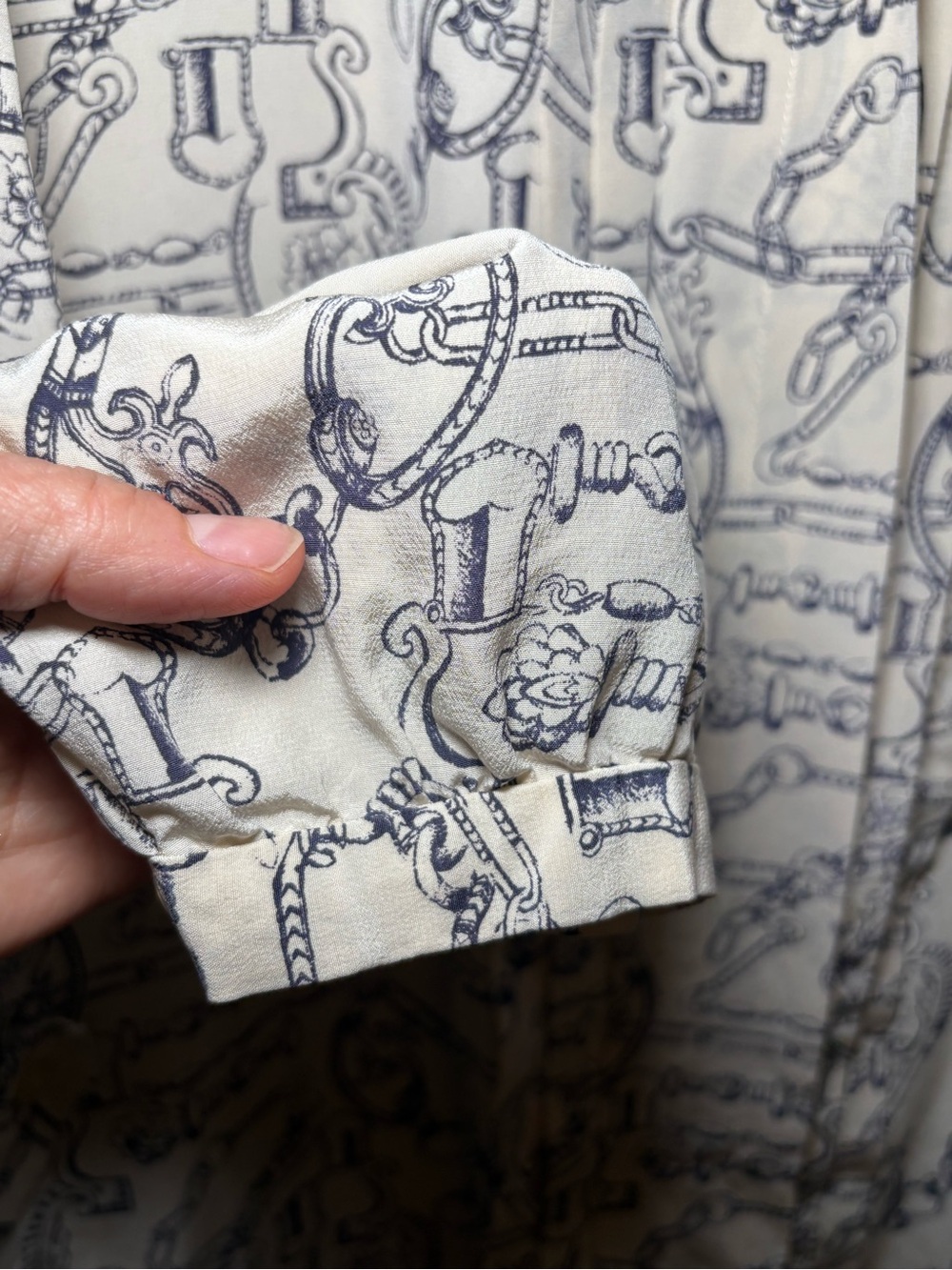 Tory Burch Equestrian Print Tunic Dress Silk Blend Cream Navy Horsebit Preppy - Picture 11 of 13